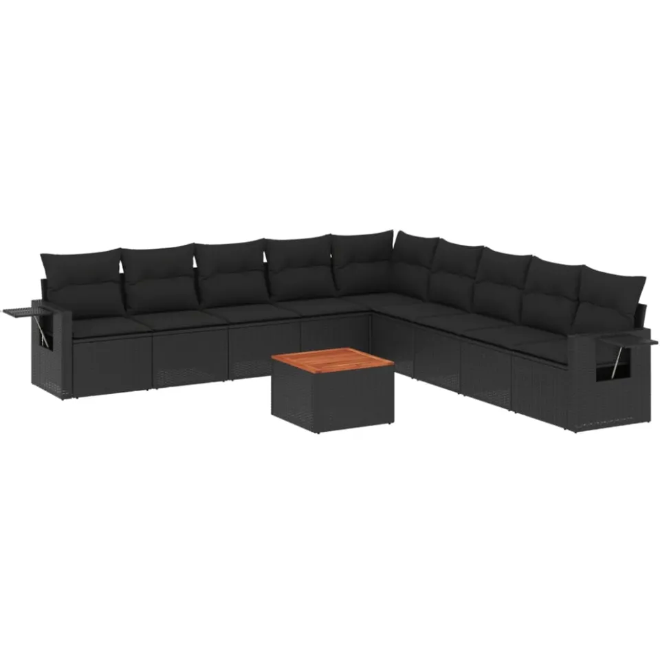 vidaXL 10-delige Loungeset met kussens poly rattan zwart, foto 3