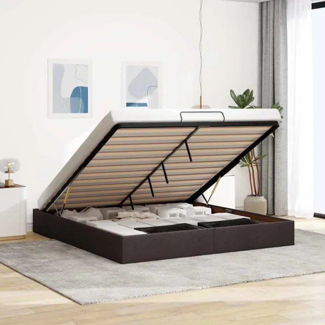 vidaXL Bedframe zonder matras 200x200 cm stof donkerbruin bruin