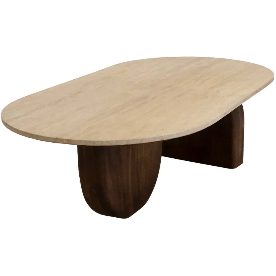 Giga Meubel Salontafel Wessel Ovaal - Travertin/Hout - Bruin - 120x65x38cm, foto 5