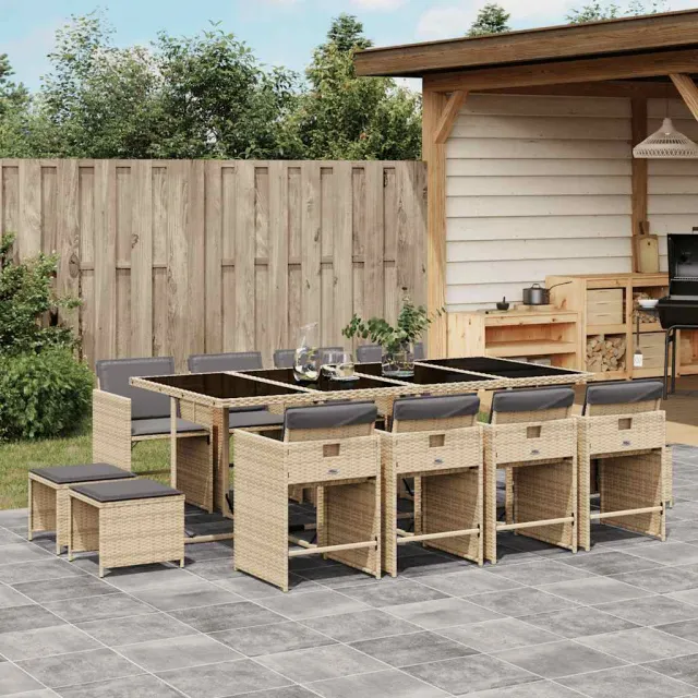 vidaXL 13-delige Tuinset met kussens poly rattan gemengd beige, foto 2