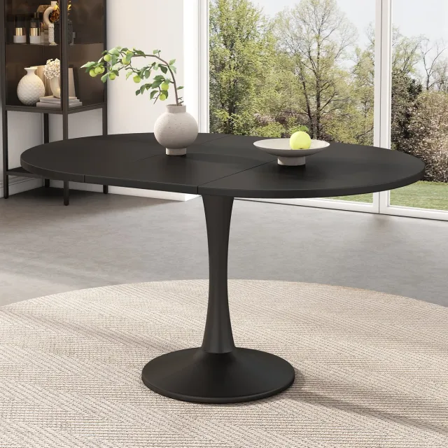 Wishdor Uitschuifbare eettafel - Ovale vorm en modern minimalistisch design - MDF en ijzeren onderstel - Voor eetkamer en koffiemomenten - Zwart - 140 x 100 x 75 cm