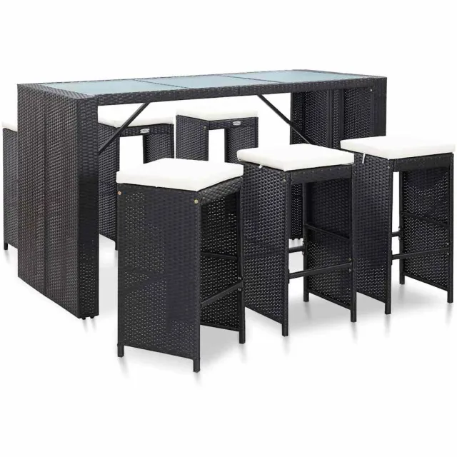 vidaXL 7-delige Tuinbarset met kussens poly rattan zwart