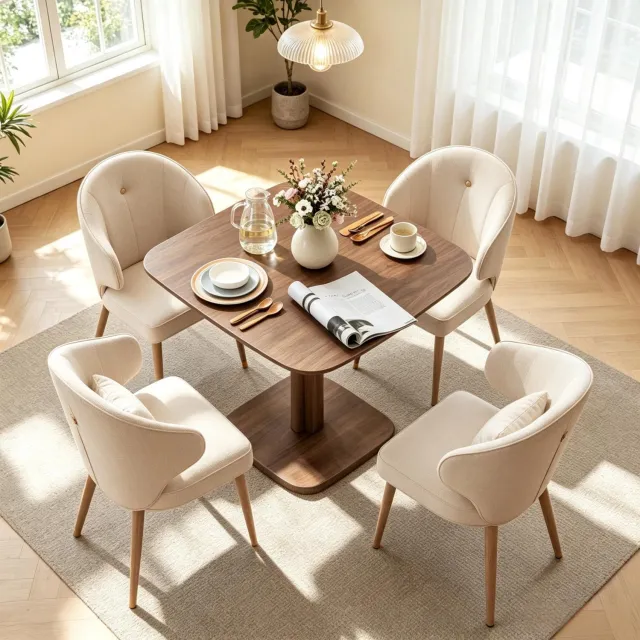 CHICFURN Eettafel 70 cm - Voor 4 personen - Afgeronde hoeken - Tafelvoet - Bruin
