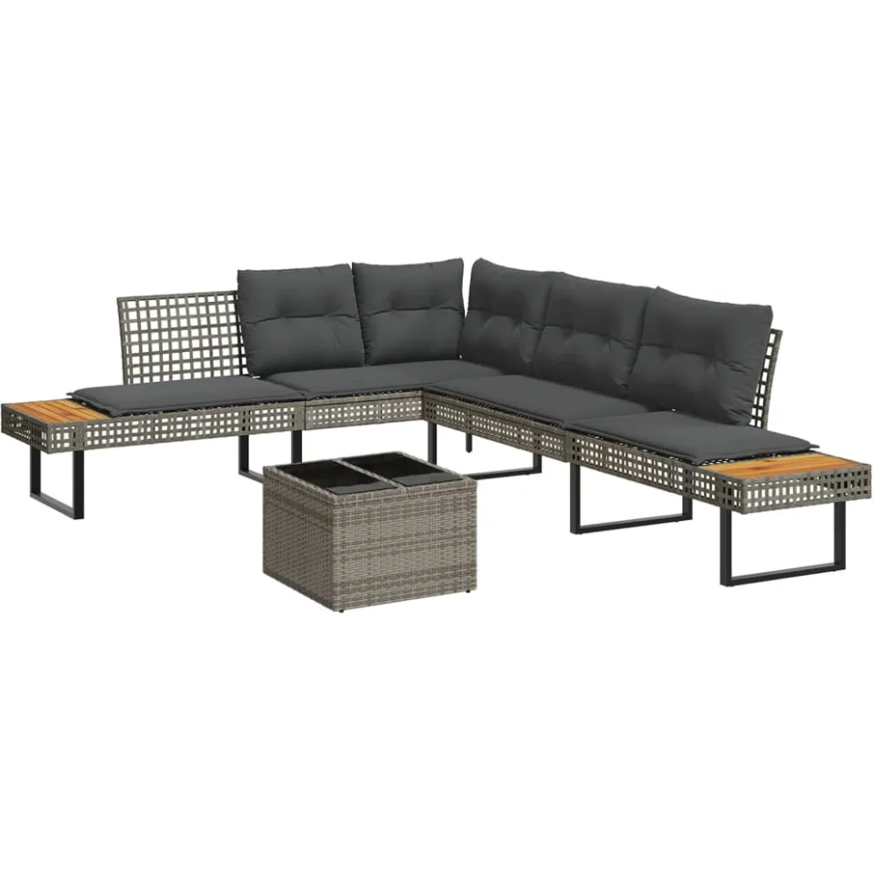 vidaXL 2-delige Loungeset met kussens poly rattan en glas grijs
