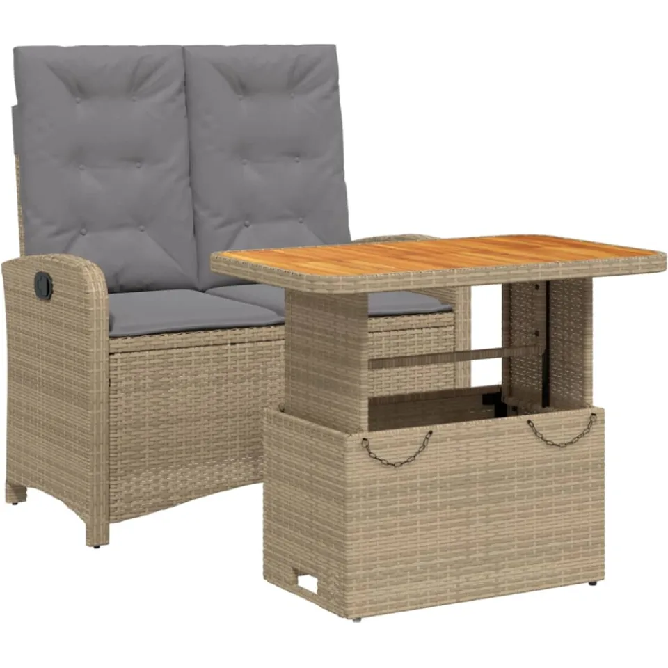 vidaXL 2-delige Tuinset met kussens poly rattan beige, foto 3