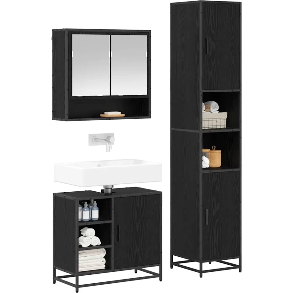 vidaXL Badkamermeubelset 3 st Zwart Eiken 35 x 37,5 x 188,5 cm