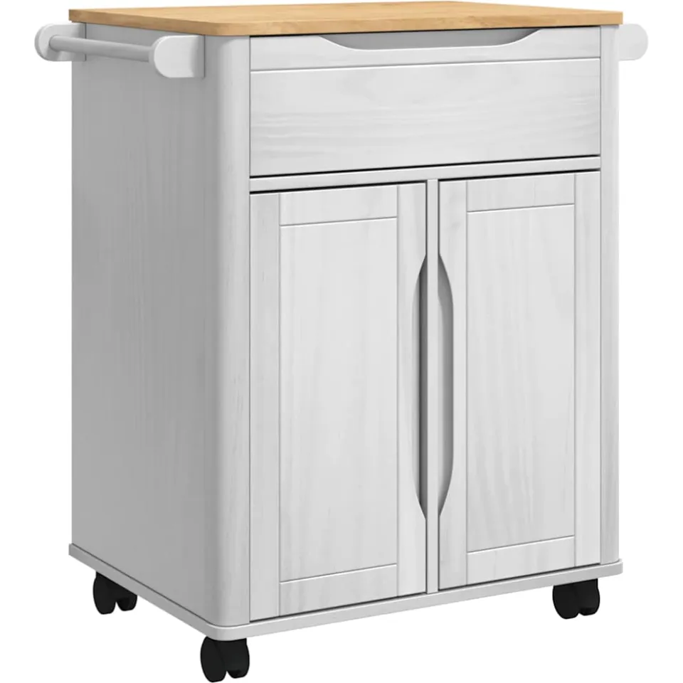 vidaXL Keuken Trolley FLORO Wit 72,5 x 45 x 80 cm Massief Vurenhout, foto 3