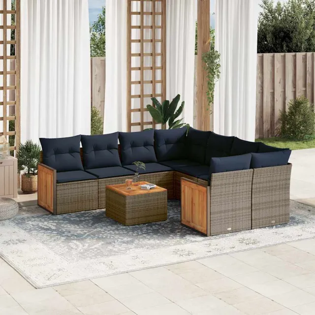 vidaXL 9-delige tuinbankset met kussens, grijs polyrotan, foto 2