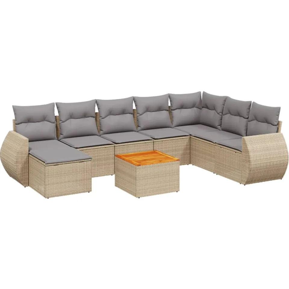 vidaXL 9-delige Loungeset met kussens poly rattan beige, foto 3