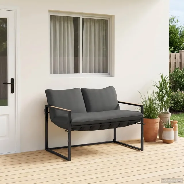 vidaXL Tuinbankenset Zwart en Anthraciet Staal, foto 2