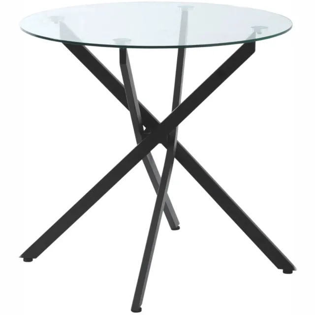 ZYLARO Eettafel - Moderne Glazen Tafel - Diameter 80 cm - Blad Van Gehard Glas - Metalen Poten - Voor 4 Personen zwart