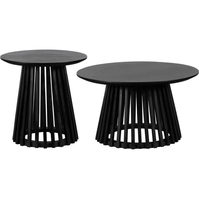 Lewis & Loft Salontafel Levi - Mangohout - Rond - Zwart - Klein en groot - Set van 2