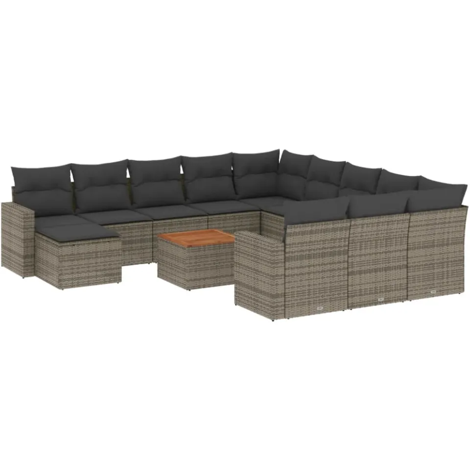 vidaXL 13-delige Loungeset met kussens poly rattan grijs, foto 3