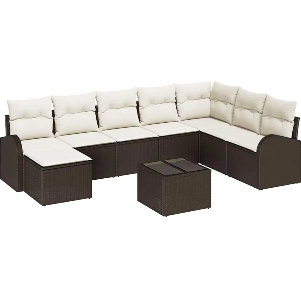 vidaXL Bankstel 9 st Bruin en wit poly rattan