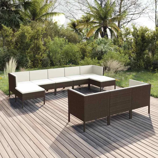 vidaXL 10-delige Loungeset met kussens poly rattan bruin, foto 2