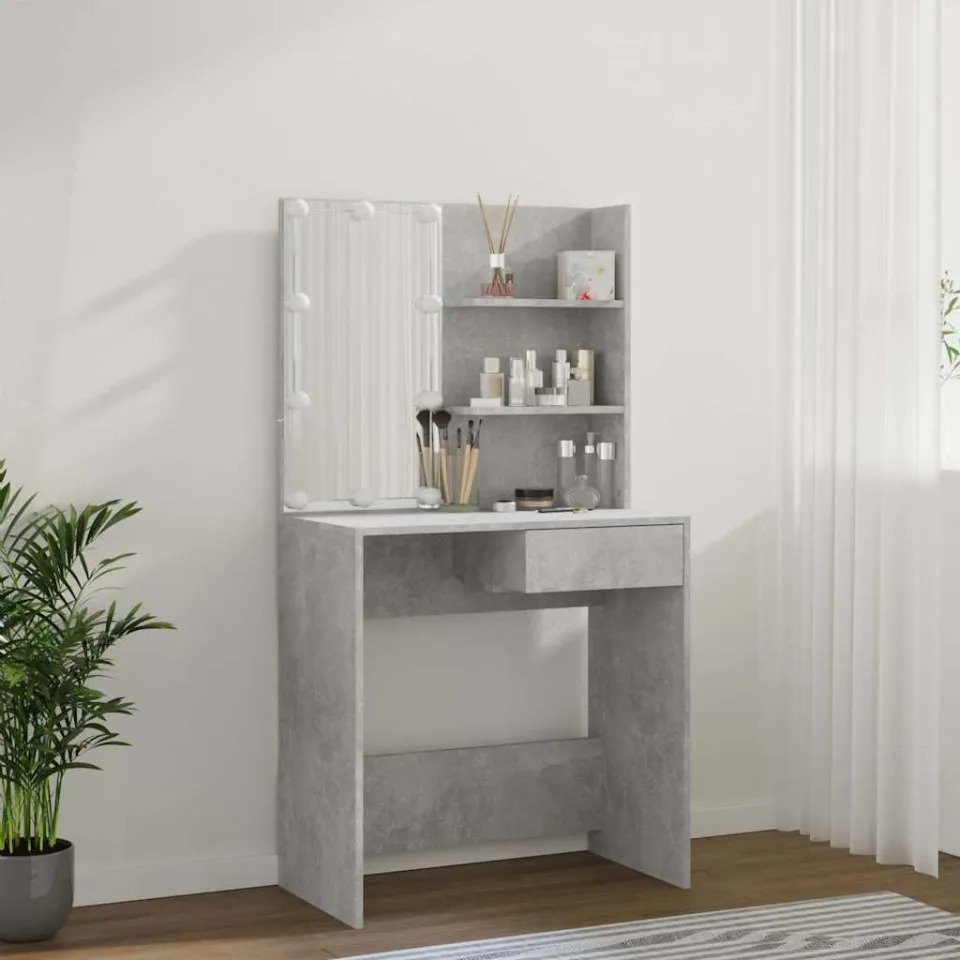 vidaXL Kaptafel met LED-verlichting 74,5x40x141 cm betongrijs grijs, foto 3