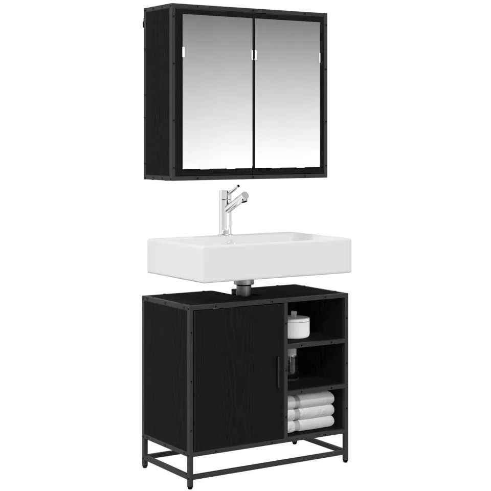 vidaXL Badkamermeubelset 2 st Zwart Eiken 65 x 33 x 60 cm Bewerkt hout