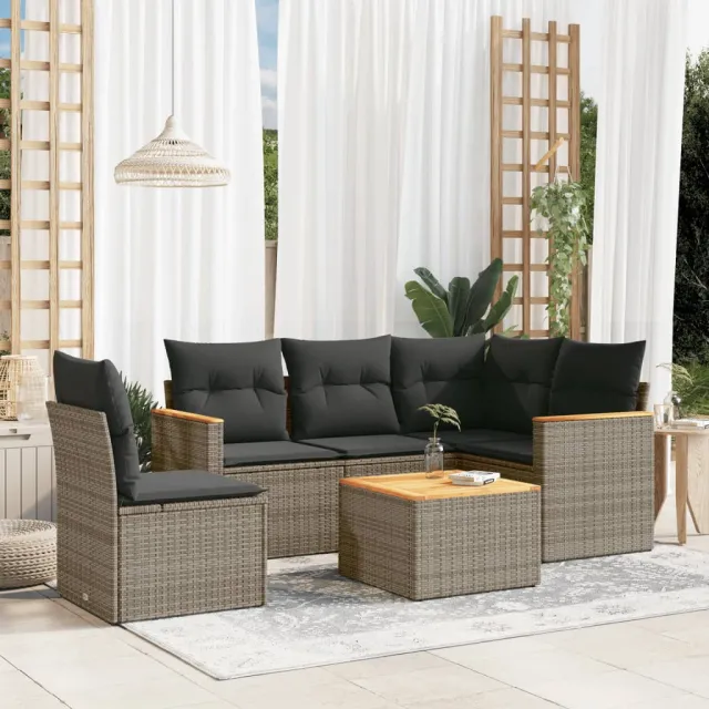 vidaXL 6-delige Loungeset met kussens poly rattan grijs, foto 2