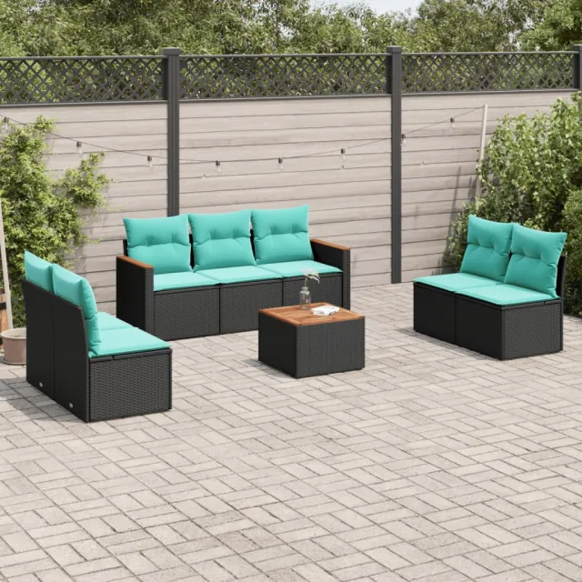 vidaXL 8-delige tuinbankset met kussens, zwart polyrotan, foto 2