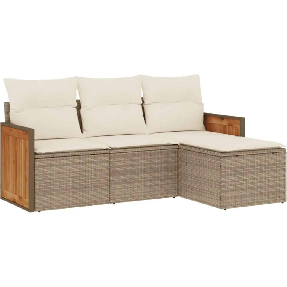 vidaXL 4-delige Loungeset met kussens poly rattan beige, foto 3