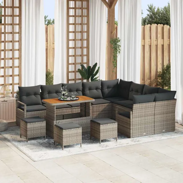 vidaXL Tuinbankenset 13 st Grijs poly rattan, foto 2