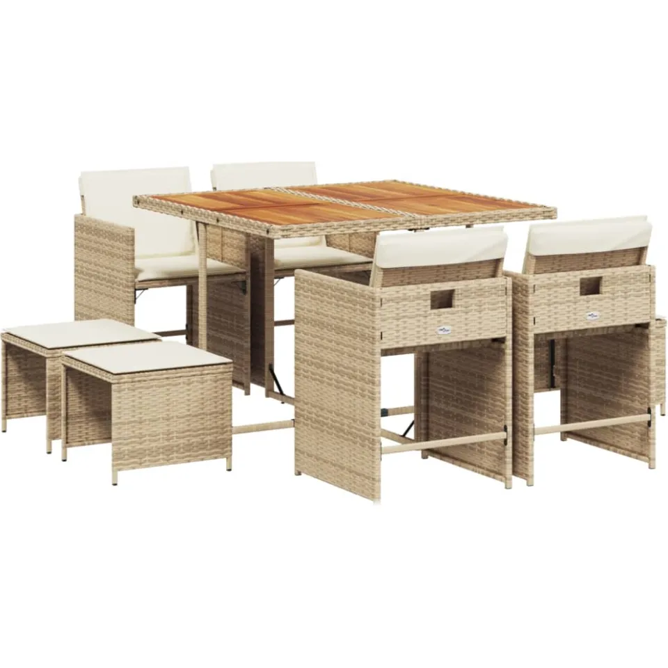 vidaXL 9-delige Tuinset met kussens poly rattan beige