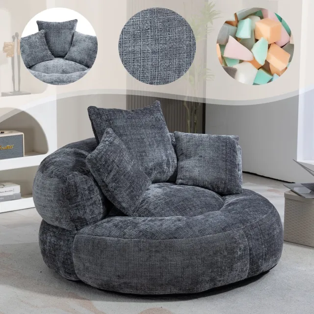 Zubaliya Lazy Sofa Duurzame Comfortabele Lounger Zitzak met Hoge Rugleuning en Drie Kussens voor Volwassenen en Kinderen, Binnen & Buiten, Eenpersoons Gaming Sofa Stoel voor Slaapkamer, Kantoor (Grijs Chenille)
