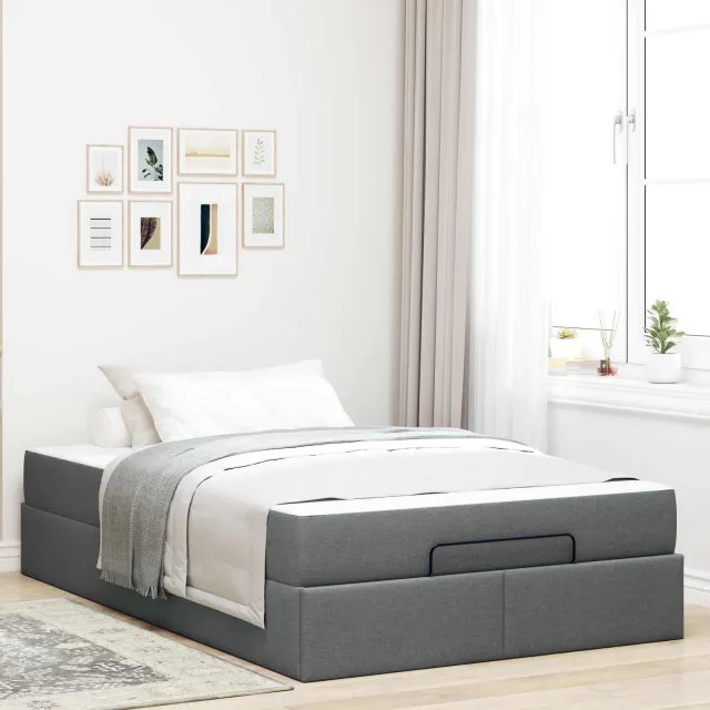 vidaXL Bedframe met matras 2 st Dim Grijs Stof Middelgrijs