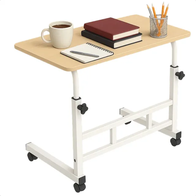 Lomera Verrijdbare Laptoptafel - Verstelbare Bedtafel - In Hoogte Verstelbaar Tafelblad - Walnoot Tafelblad - Metalen Frame - Zwenkwieltjes Met Rem - Mobiele Bijzettafel - Computertafel - Bureau Op Wielen - Houtlook - Mdf Materiaal nvt