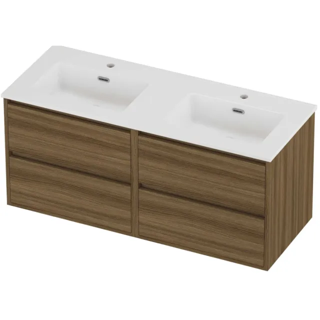 Proline Tribute Badmeubelset Porselein Elegant 4 Laden 120x46x54 cm Glans Wit Caramel Walnut Houtlook