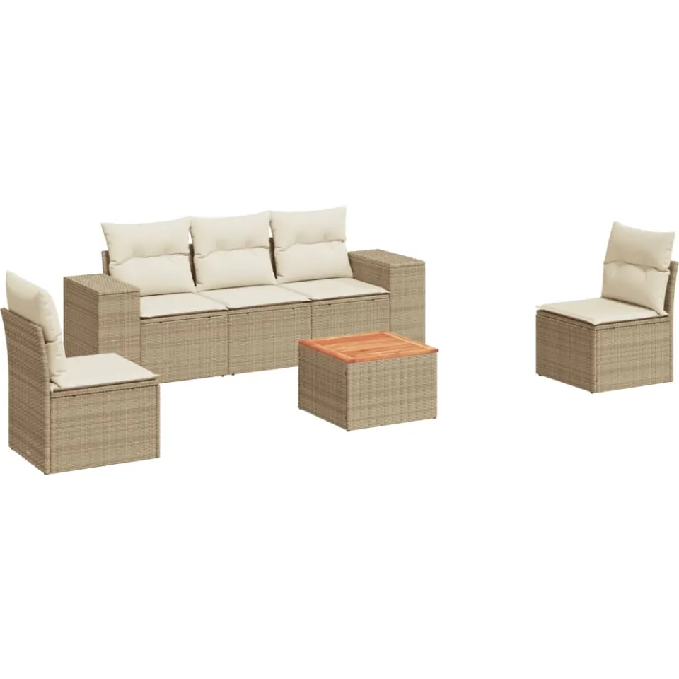 vidaXL 6-delige Loungeset met kussens poly rattan beige, foto 3