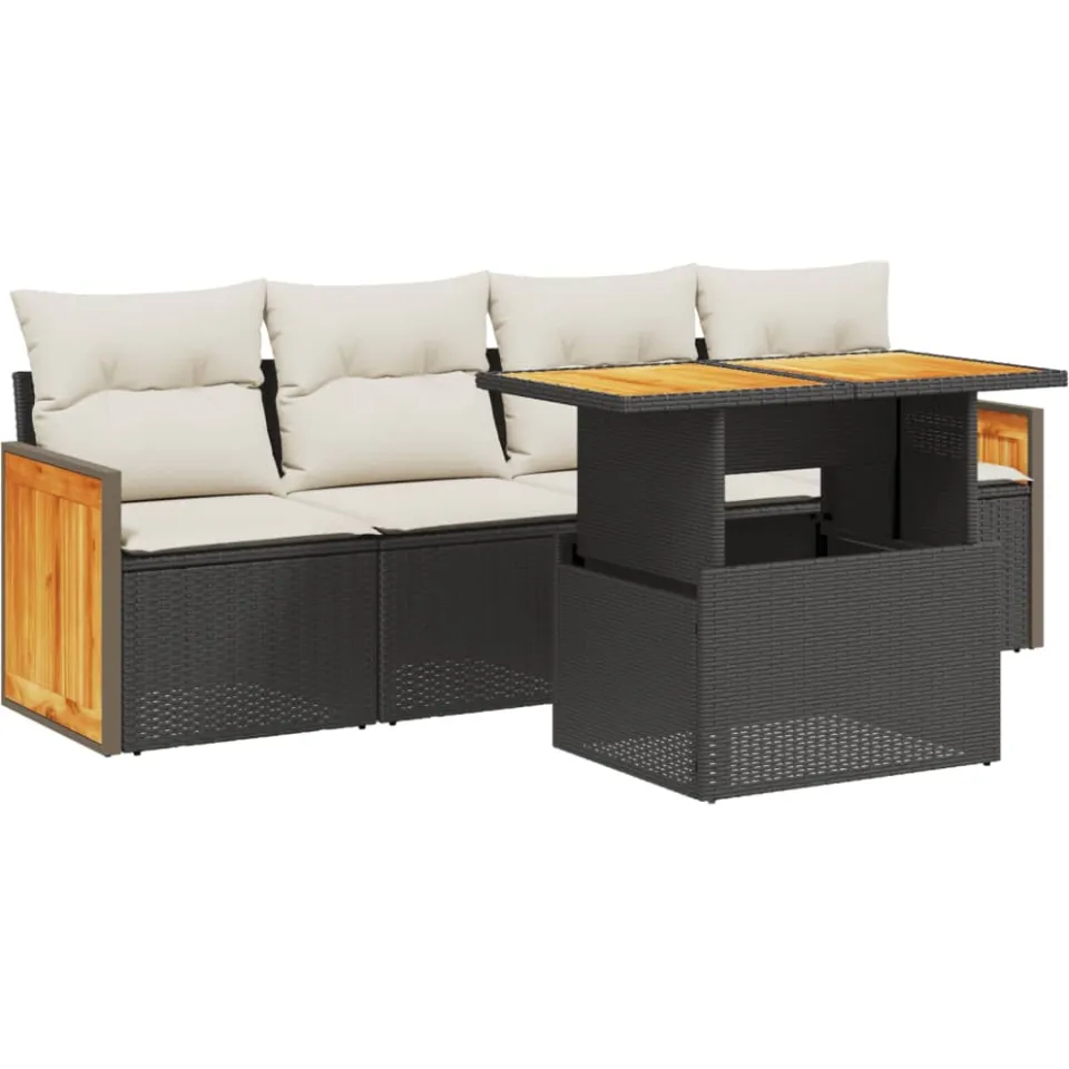 vidaXL 5-delige Loungeset met kussens poly rattan zwart