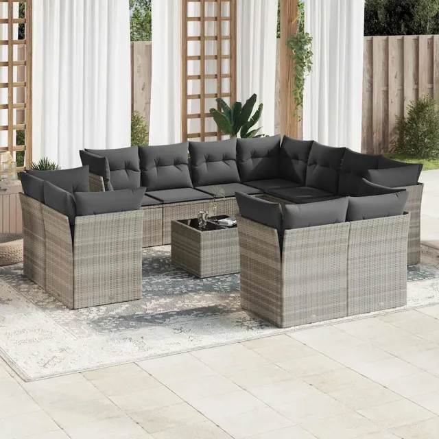 vidaXL 12-delige Loungeset met kussens poly rattan lichtgrijs grijs, foto 2