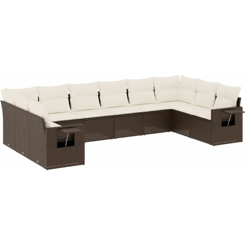 vidaXL 10-delige Loungeset met kussens poly rattan bruin, foto 3