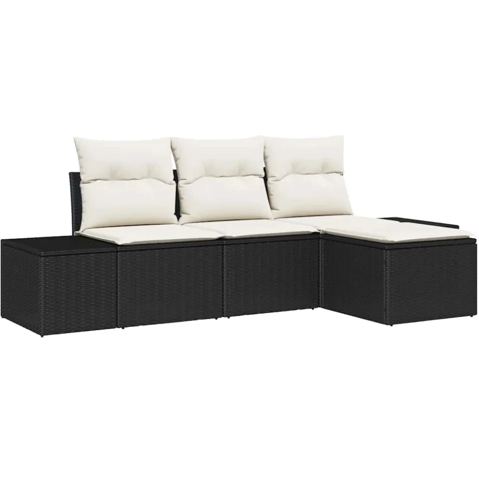 vidaXL Tuin Sofa Set 4 st Zwart en Crème poly rattan
