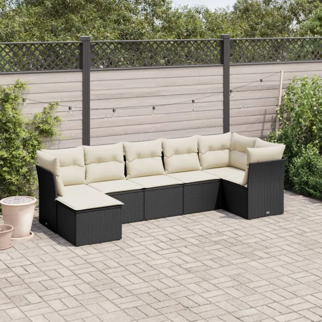 vidaXL 7-delige Loungeset met kussens poly rattan zwart, foto 2