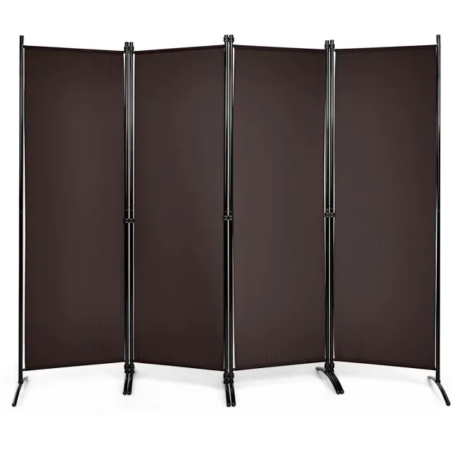 Costway Metalen Kamerscherm 220 x 173 cm Opvouwbare Binnenwand met Stabiele Voeten Binnenwand Panelen voor Thuis en Kantoor Bruin