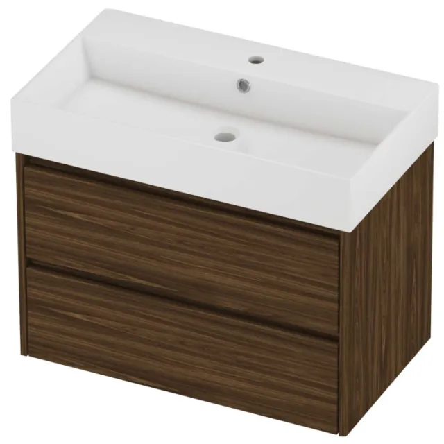 Proline Zara Badmeubelset Porselein Loft 1 Kraangat Symmetrisch 80x46x65 cm Glans Wit Cabana Oak Eiken