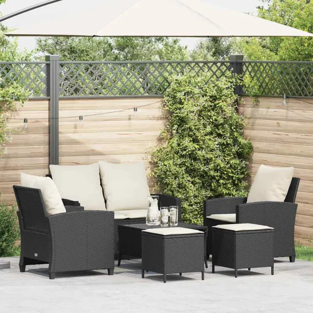 vidaXL 6-delige Loungeset met kussens poly rattan zwart, foto 2
