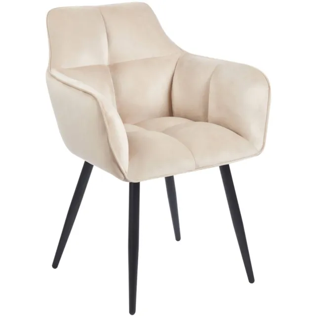 Furnitex K40-FX - Eetkamerstoel - Beige fluweel - Zwarte metalen poten - Met armleuningen Beige;Zwart