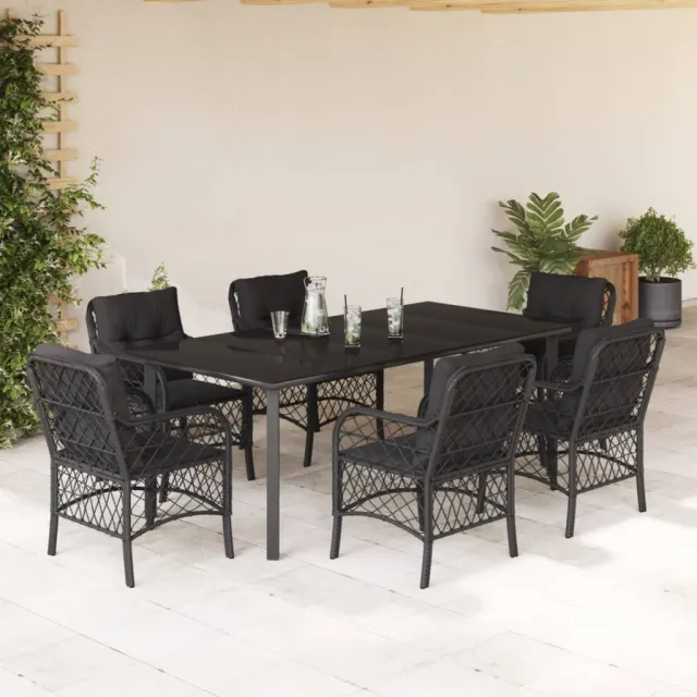 vidaXL 7-delige Tuinset met kussens poly rattan zwart, foto 2