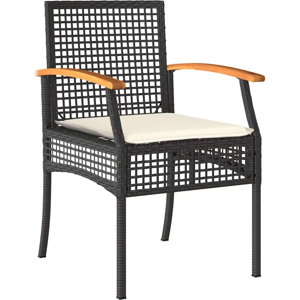 vidaXL 3-delige Tuinset met kussens poly rattan zwart