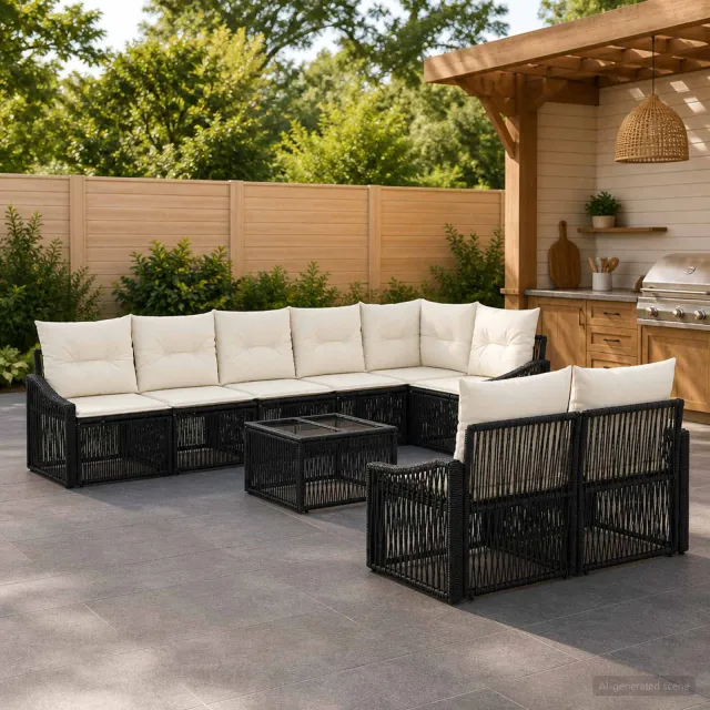 vidaXL Tuinbankenset 9 st Zwart poly rattan
