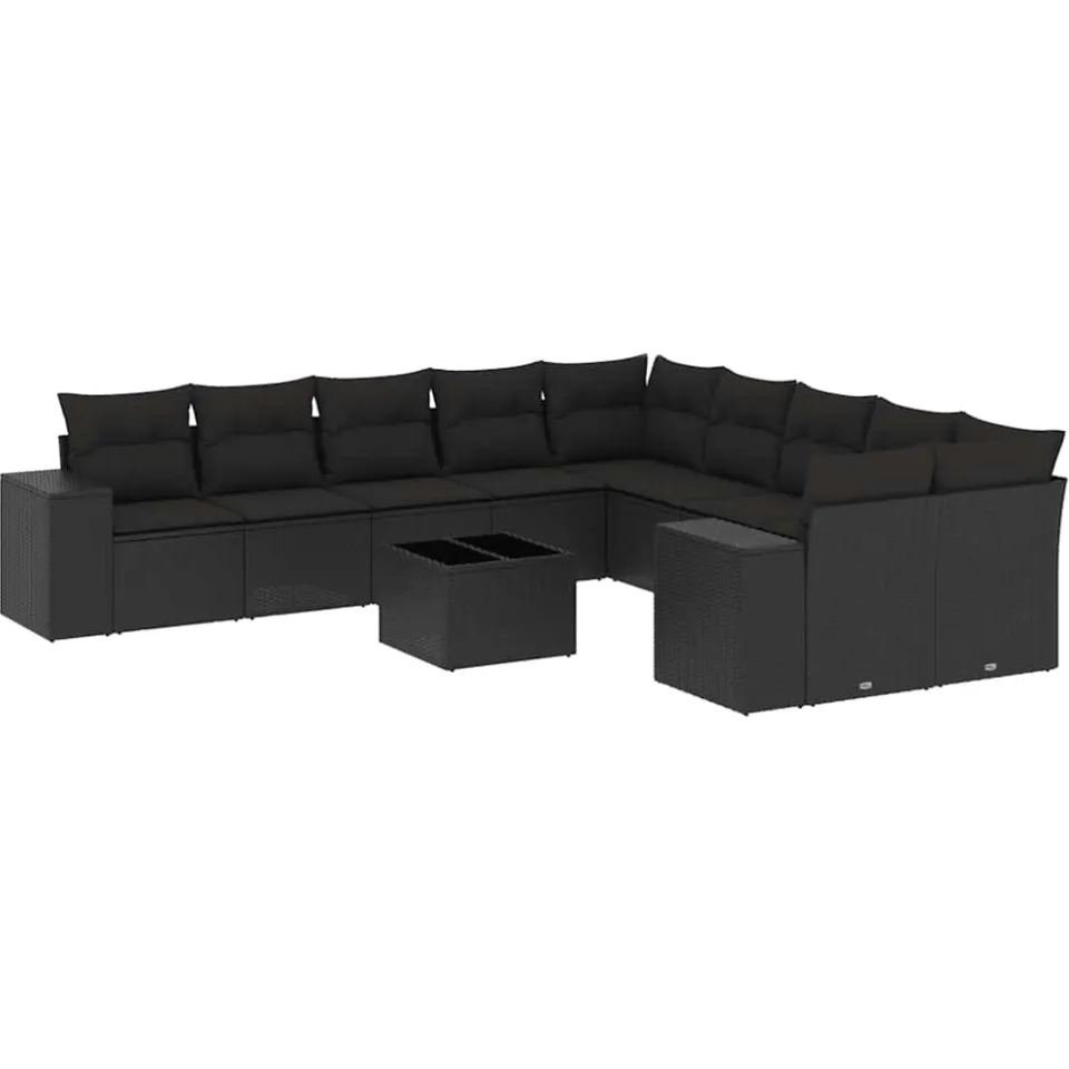 vidaXL 11-delige Loungeset met kussens poly rattan zwart, foto 3