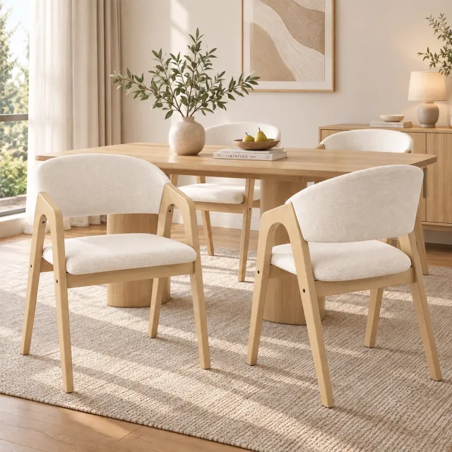 MIVRAY Eetkamerstoel Set Van 4 - Linnen - Naturel En Beige