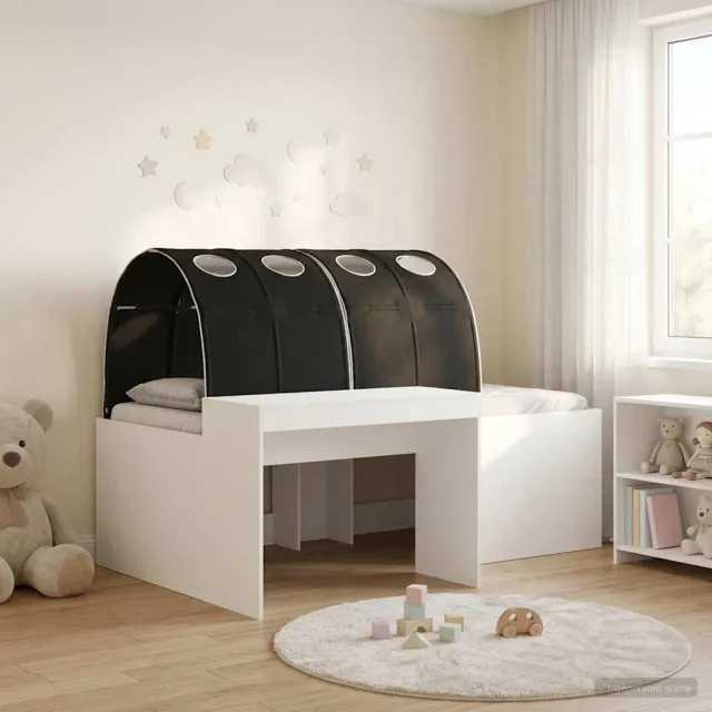 vidaXL Hoge Bed Frame met Bureau voor Kinderen 3 st Wit en zwart