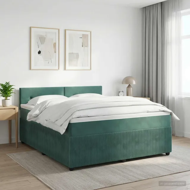 vidaXL Boxspringbed met matras Donkergroen 140 x 200 cm Fluweel