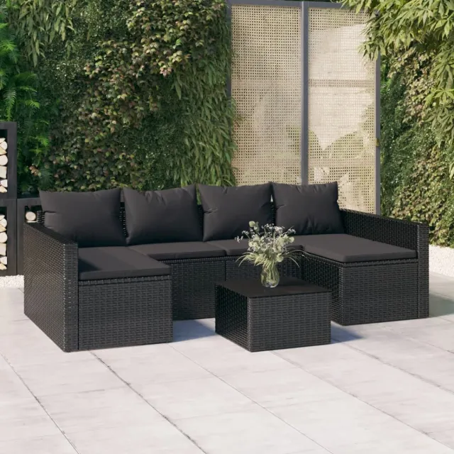 vidaXL 2-delige Loungeset met kussens poly rattan zwart, foto 2