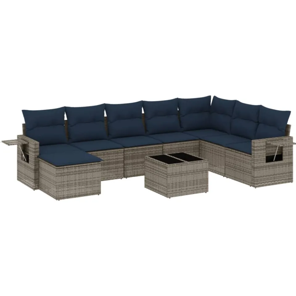 vidaXL 9-delige tuinbankset met kussens, grijs polyrotan, foto 3