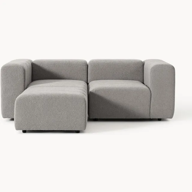 Westwing Collection Modulaire bouclé bank Lena (3-zits) met poef (links/rechts) Grijs